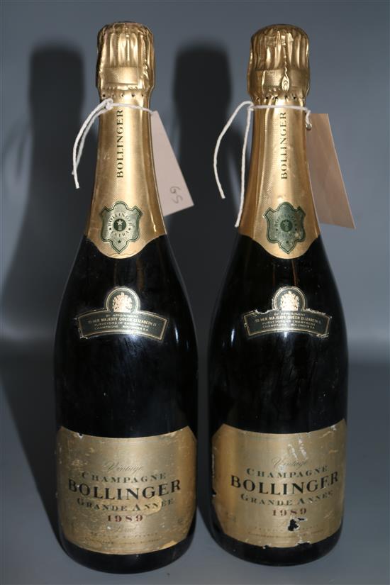 2 bottles Bollinger, Grande Annee  champagne 1989